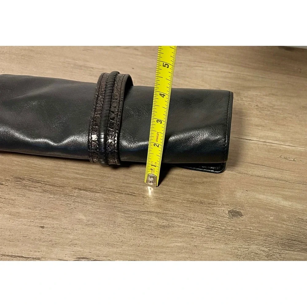 Brighton Black Leather Jewelry Organizer Roll Travel Heart‎ Charm Snap Closure